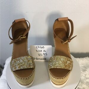 Gold Glitter Espadrille Wedge Sandals - Gold